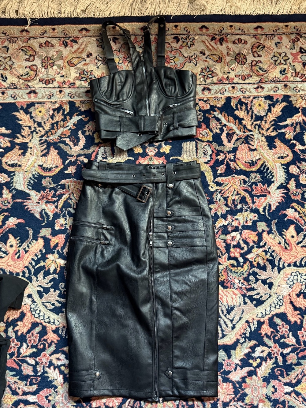 Social Collision Black Faux Leather High-Waist Pencil Skirt and top set
